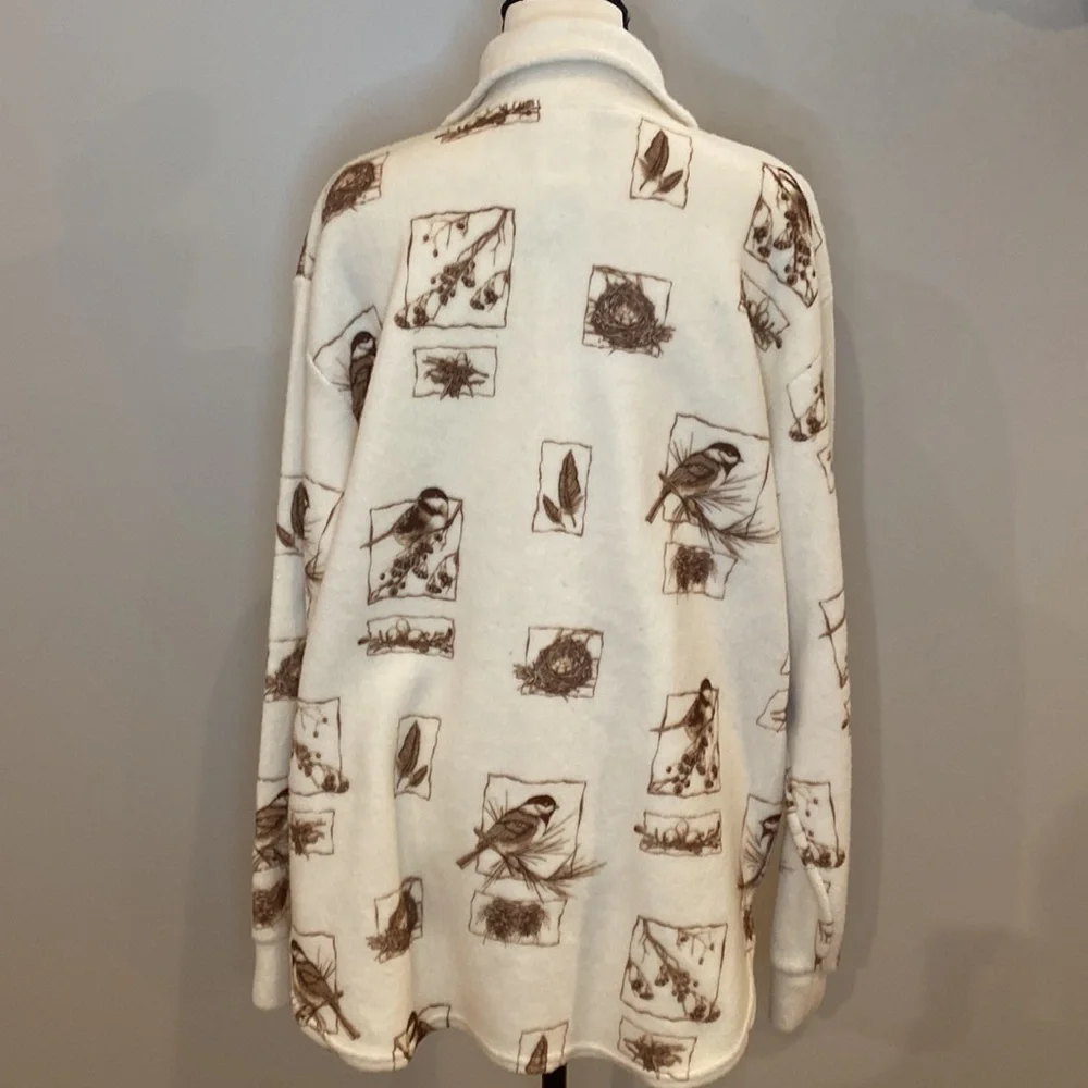 NWT Vintage womens L fleece shacket graphic button front bird nest made in USA - Picture 7 of 9